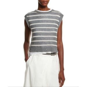 Brunello Cucinelli Striped Sparkle Sleeveless Sweater Vest